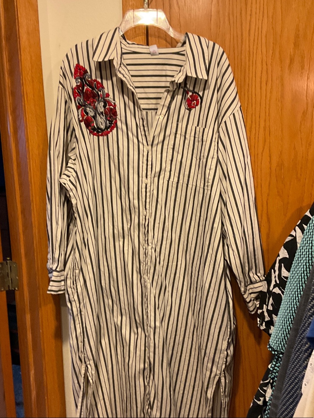 Hand Embroidered Old Navy Striped Button-Down Shirt Dress